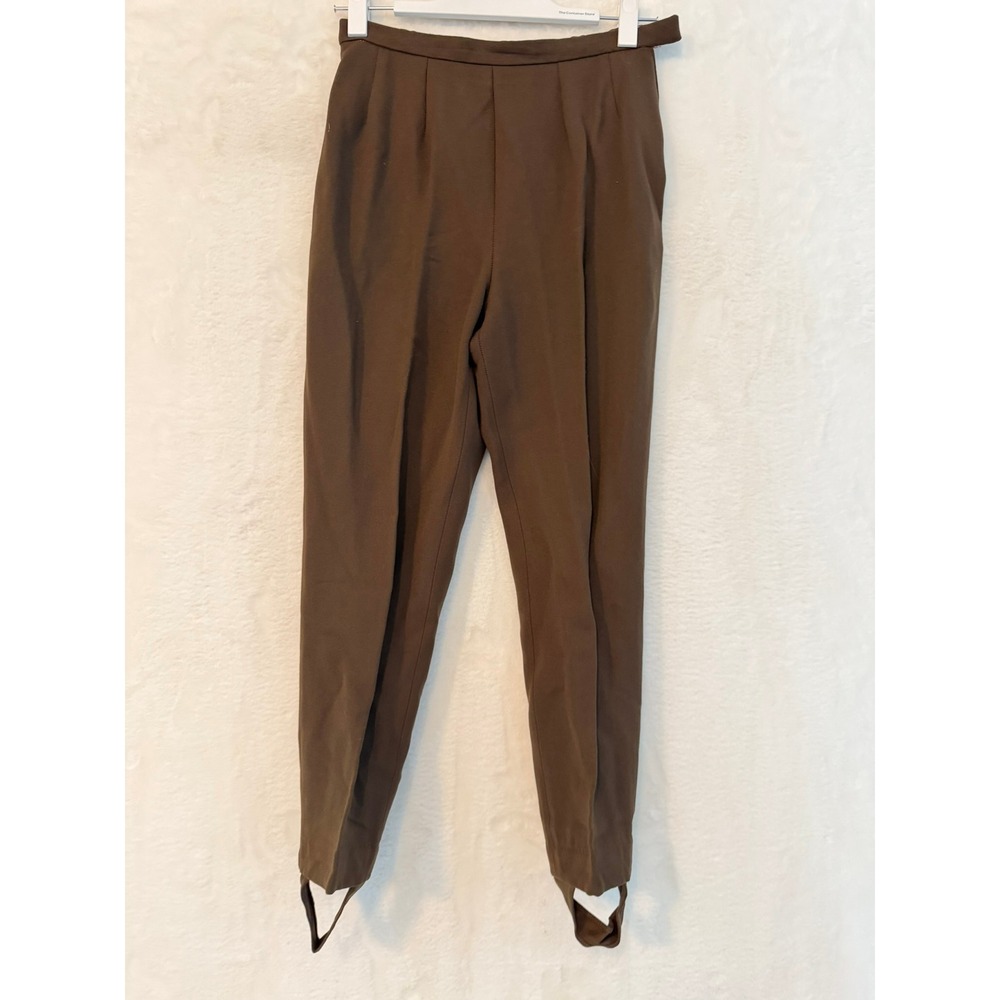 Vintage High Waisted Stirrup Pants Brown Pleated Trousers Side Zip 26 Waist